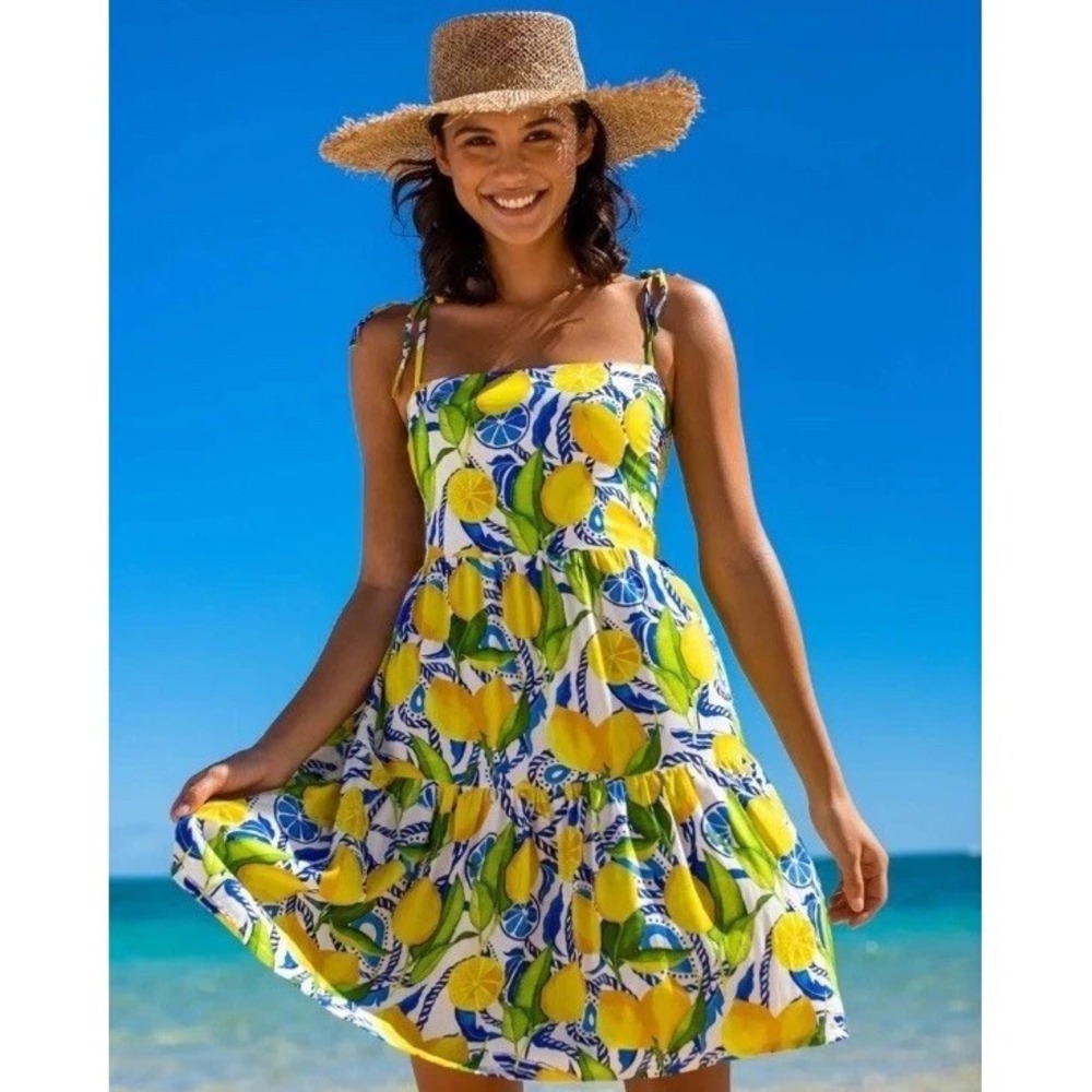 Kenny Flowers Yellow Lemon Print Mini Dress
